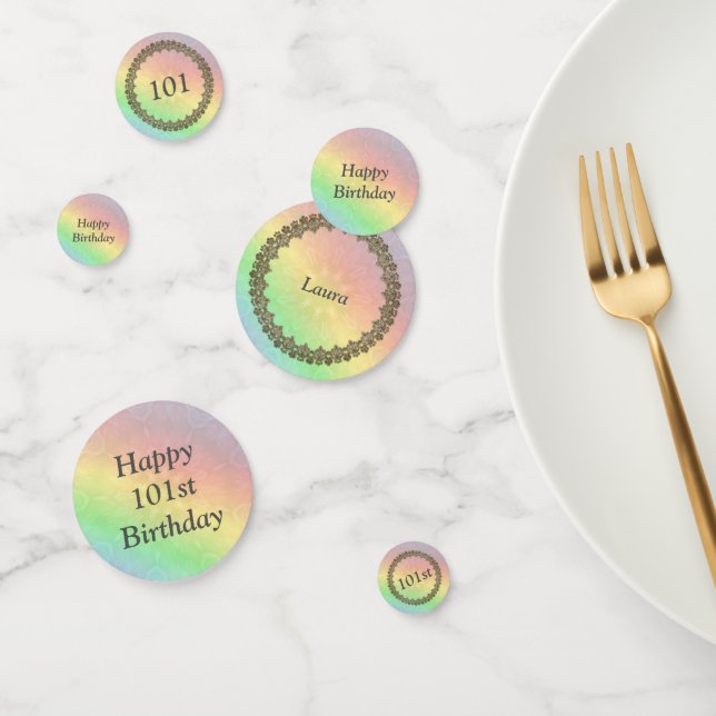Pretty Pastel Rainbow 101st birthday Confetti (Group)