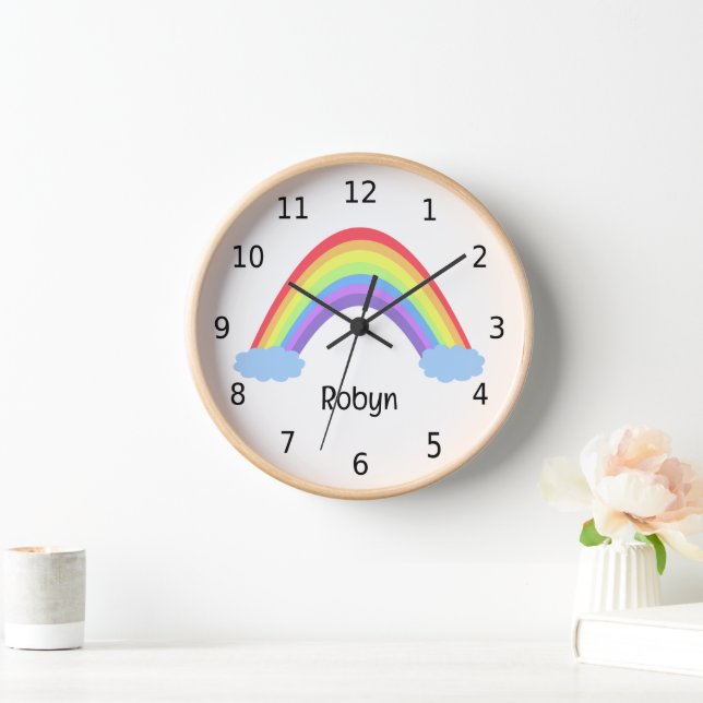 Pretty pastel rainbow and clouds, your name clock (Home)