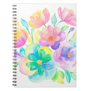 Pretty Pastel Rainbow Coloured Floral Notebook