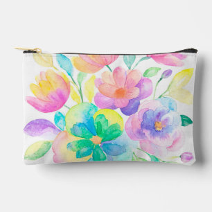Pretty Pastel Rainbow Coloured Floral Watercolor  Accessory Pouch