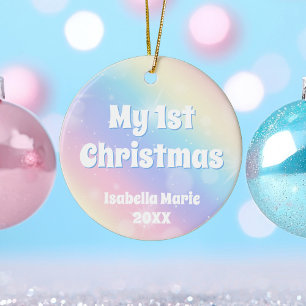 Pretty Pastel Rainbow Custom My 1st Christmas Ceramic Tree Decoration