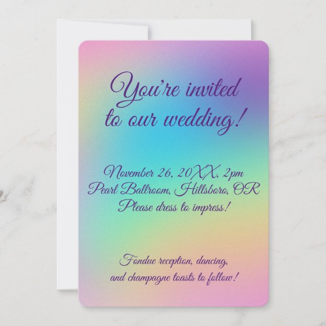 Pretty Pastel Rainbow Gradient Wedding Invitation (Front)