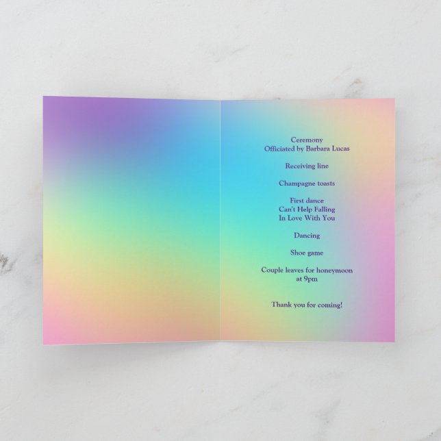 Pretty Pastel Rainbow Gradient Wedding Program Programme (Inside)