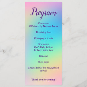 Pretty Pastel Rainbow Gradient Wedding Program Programme