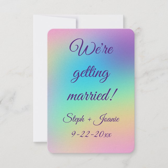 Pretty Pastel Rainbow Gradient Wedding Save The Date (Front)