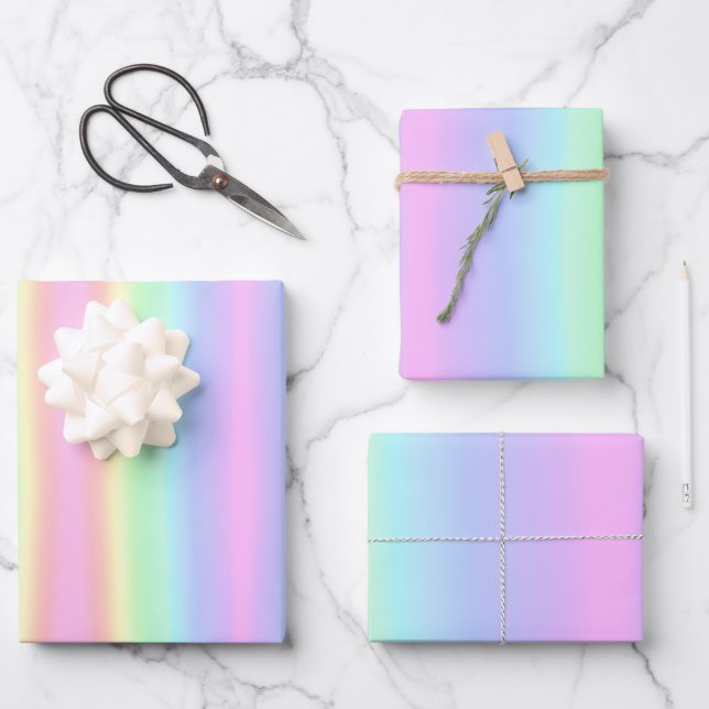 Pretty Pastel Rainbow Gradient Wrapping Paper Sheet (Front)