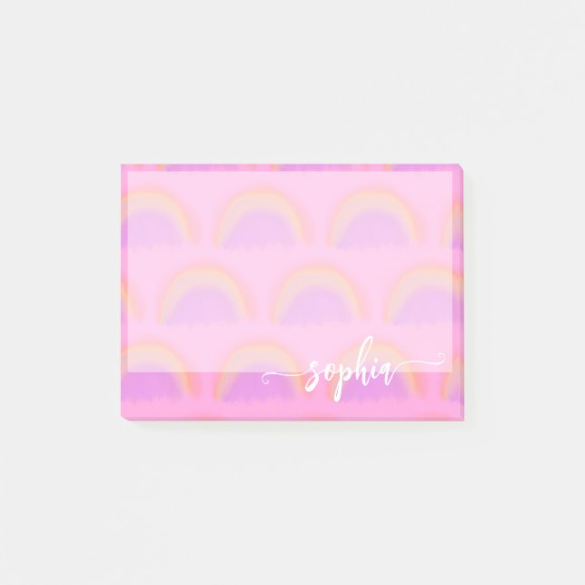 Pretty pastel rainbow pattern name personalised post-it notes (Front)
