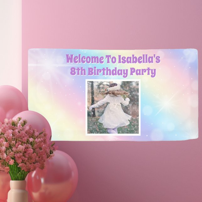 Pretty Pastel Rainbow Photo Girls Birthday Party Banner (Creator Uploaded)