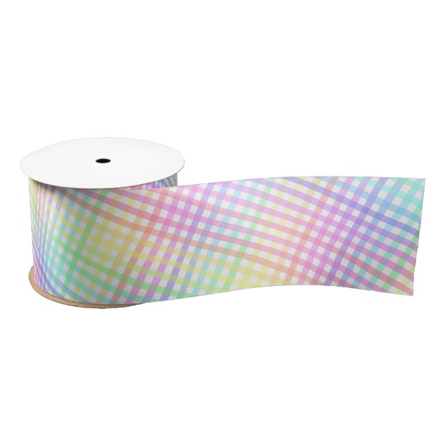 Pretty Pastel Rainbow Plaid Gingham Pattern Satin Ribbon (Spool)