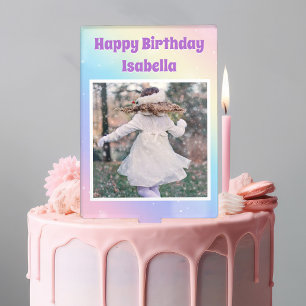Pretty Pastel Rainbow Sparkle Girls Birthday Party Cake Pick