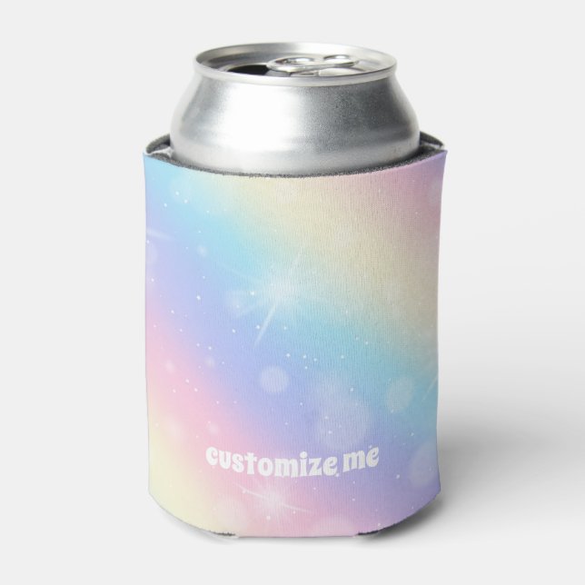 Pretty Pastel Rainbow Sparkle Girly Custom Party Can Cooler (Can Front)