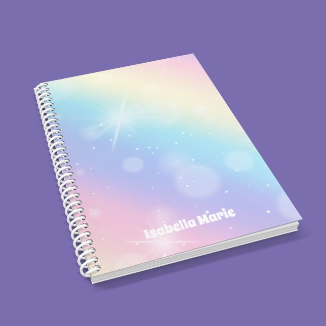 Pretty Pastel Rainbow Sparkle Girly Monogram Kids Notebook (Creator Uploaded)