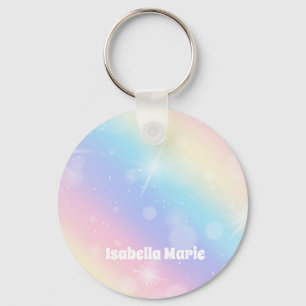 Pretty Pastel Rainbow Sparkle Girly Personalised Key Ring