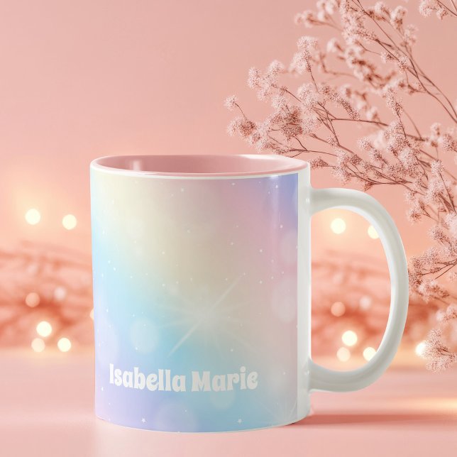 Pretty Pastel Rainbow Sparkle Girly Personalised Two-Tone Coffee Mug (Creator Uploaded)