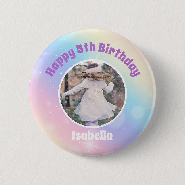 Pretty Pastel Rainbow Sparkle Kids Birthday Party 6 Cm Round Badge (Front)
