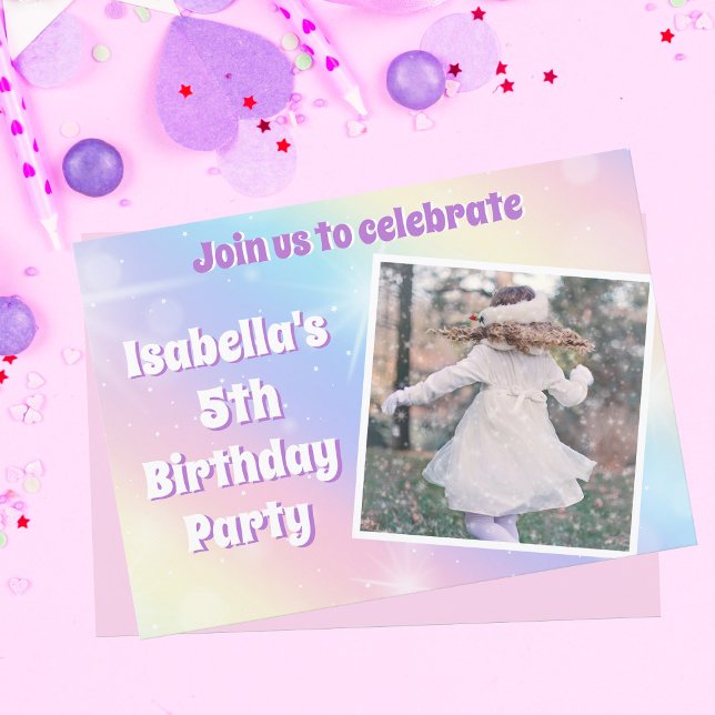 Pretty Pastel Rainbow Sparkle Kids Birthday Party Invitation (Creator Uploaded)