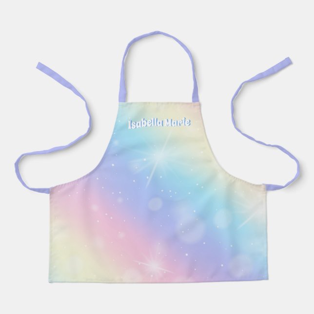 Pretty Pastel Rainbow Sparkle Personalised Girls Apron (Front)