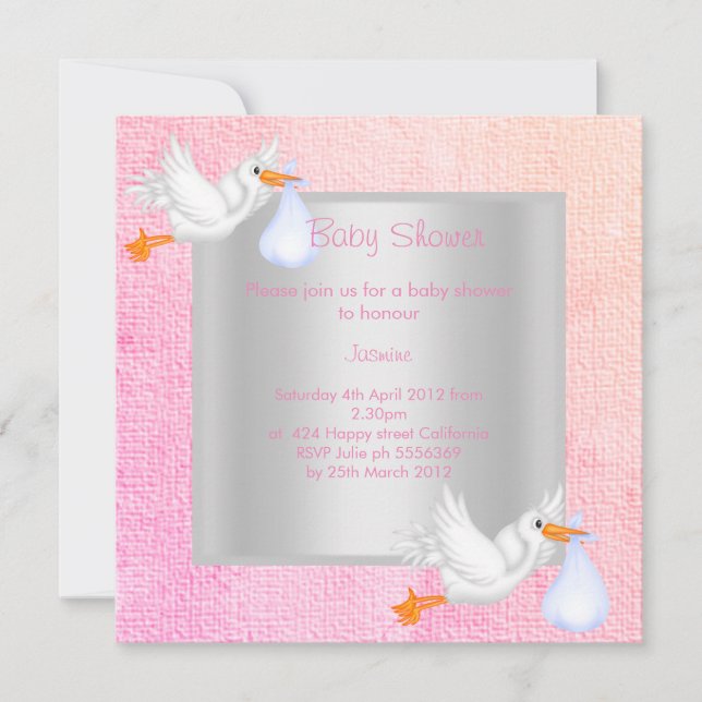 PRETTY PASTEL STORK BABY SHOWER INVITATION (Front)