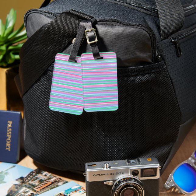 Pretty Pastel Stripes Luggage Tag (Front & Back)