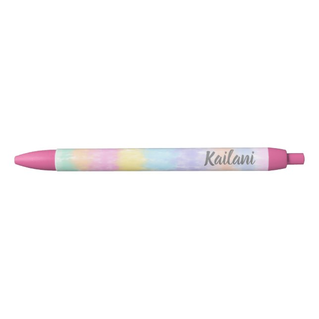 Pretty Pastel Tie Dye Rainbow Stripes Name Black Ink Pen (Front)