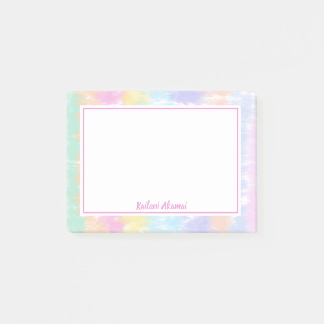Pretty Pastel Tie Dye Rainbow Stripes Name Post-it Post-it Notes (Front)