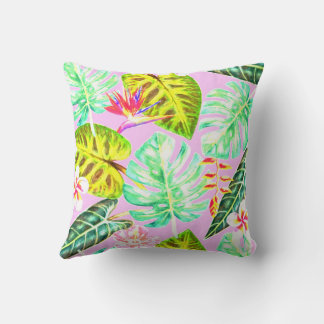 Pretty Pastel Tropical Leaves Throw Pillow