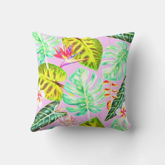 Pretty Pastel Tropical Leaves Throw Pillow (Back)