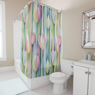 Pretty pastel tulips pattern shower curtain