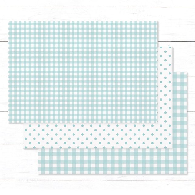Pretty Pastel Turquoise Gingham Check Polka Dots Wrapping Paper Sheet (Cute aqua blue gingham and polka dots pattern mix wrapping paper sheets for baby showers, birthdays.)