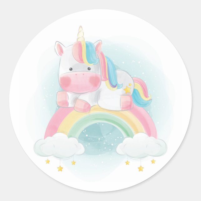 Pretty Pastel Unicorn Classic Round Sticker (Front)