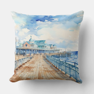 PRETTY PASTEL WATERCOLOR BOARDWALK AND BEACH CUSHION