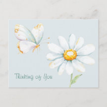 Pretty Pastel Watercolor Butterfly and Daisy