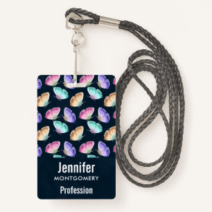 Pretty Pastel Watercolor Butterfly Pattern ID Badge