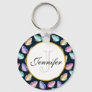 Pretty Pastel Watercolor Butterfly Pattern Key Ring