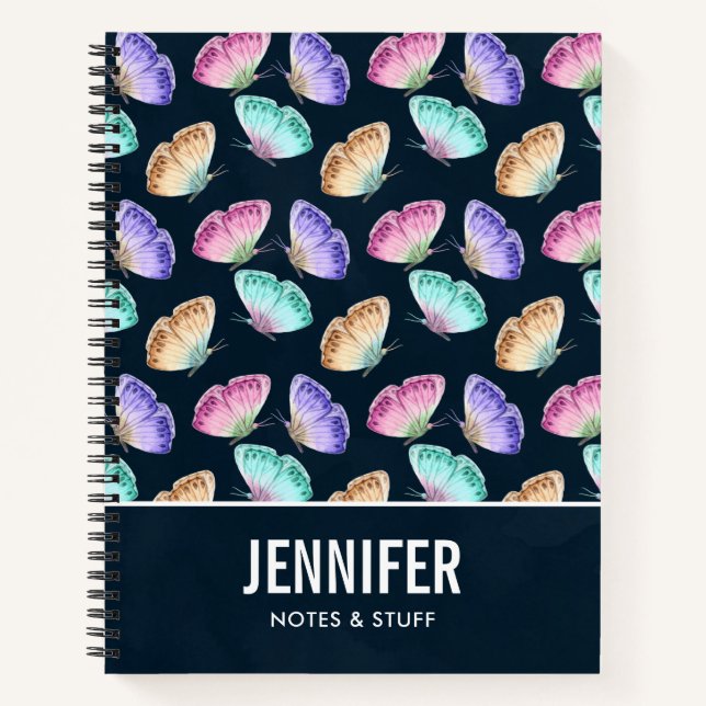 Pretty Pastel Watercolor Butterfly Pattern Notebook (Front)