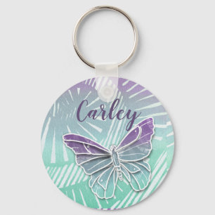 Pretty Pastel Watercolor Butterfly Personalised Key Ring
