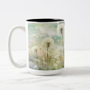 PRETTY PASTEL WATERCOLOR DANDELION FLOWERS Two-Tone COFFEE MUG