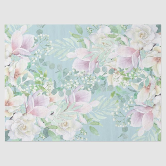 Pretty Pastel Watercolor Ephemera Floral Decoupage Tissue Paper (Front)