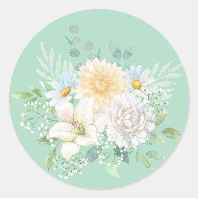 Pretty Pastel Watercolor Floral Classic Round Sticker (Front)