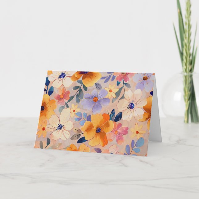 Pretty Pastel Watercolor Floral Note Card (Front)