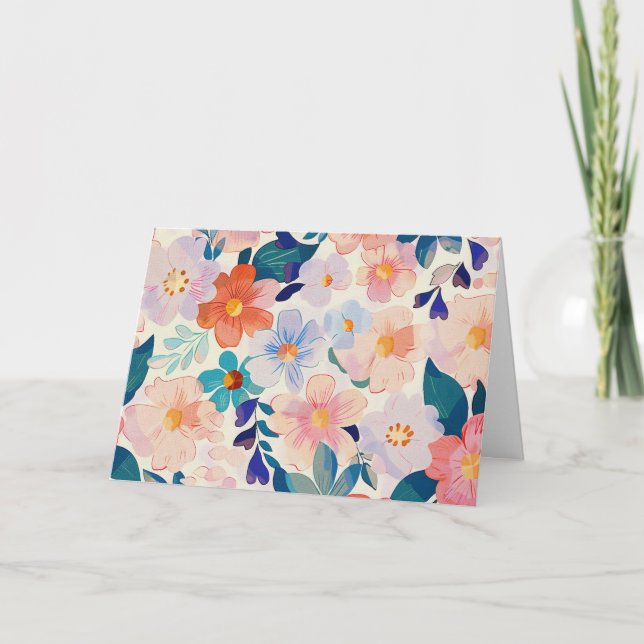 Pretty Pastel Watercolor Floral Note Card (Front)