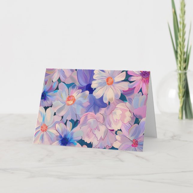 Pretty Pastel Watercolor Floral Note Card (Front)