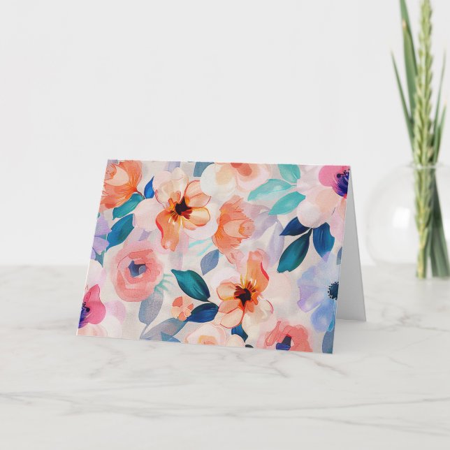 Pretty Pastel Watercolor Floral Note Card (Front)