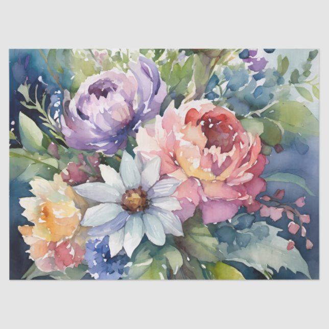 Pretty Pastel Watercolor Florals Tissue Paper (Front)