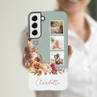 Pretty Pastel Watercolor Flowers, 3-Photos w/Name
