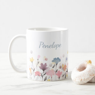 Pretty Pastel Watercolor Flowers Personalised Coffee Mug