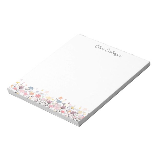 Pretty Pastel Watercolor Flowers Personalised Notepad (Rotated)