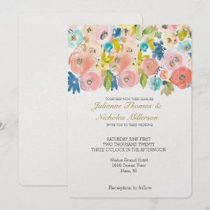 Pretty Pastel Watercolor Flowers Wedding Invite