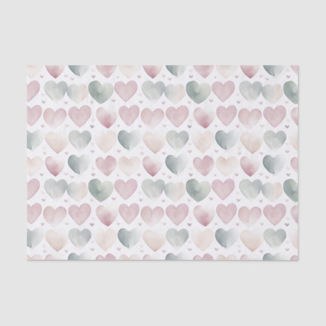 Pretty Pastel Watercolor Heart Pattern  Tissue Paper (Front)