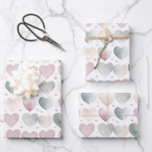 Pretty Pastel Watercolor Heart Pattern  Wrapping Paper Sheet